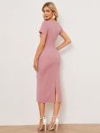 Short Sleeves V-Neck Tie-Waist Sheath Wedding Guest Dress – Dusty Rose