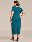 Short Sleeves V-Neck Tie-Waist Sheath Wedding Guest Dress – Teal