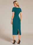 Short Sleeves V-Neck Tie-Waist Sheath Wedding Guest Dress – Teal