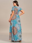 Summer One-Piece Printed Short Sleeve Tie-Waist Wedding Guest Dress – Bohemian Light Blue