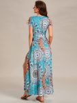 Summer One-Piece Printed Short Sleeve Tie-Waist Wedding Guest Dress – Bohemian Light Blue