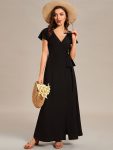 Summer One-Piece Printed Short Sleeve Tie-Waist Wedding Guest Dress – Black