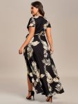 Summer One-Piece Printed Short Sleeve Tie-Waist Wedding Guest Dress – Black and Printed