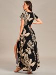 Summer One-Piece Printed Short Sleeve Tie-Waist Wedding Guest Dress – Black and Printed