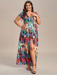 Summer One-Piece Printed Short Sleeve Tie-Waist Wedding Guest Dress – Multicolor