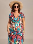 Summer One-Piece Printed Short Sleeve Tie-Waist Wedding Guest Dress – Multicolor