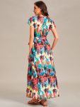 Summer One-Piece Printed Short Sleeve Tie-Waist Wedding Guest Dress – Multicolor