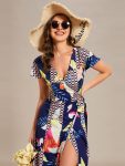 Summer One-Piece Printed Short Sleeve Tie-Waist Wedding Guest Dress – Printed Geometry