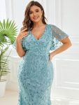 Gorgeous V Neck Leaf-Sequined Fishtail Party Dress – Dusty Blue