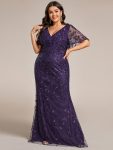 Gorgeous V Neck Leaf-Sequined Fishtail Party Dress – Dark Purple