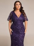 Gorgeous V Neck Leaf-Sequined Fishtail Party Dress – Dark Purple