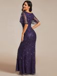 Gorgeous V Neck Leaf-Sequined Fishtail Party Dress – Dark Purple