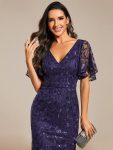 Gorgeous V Neck Leaf-Sequined Fishtail Party Dress – Dark Purple