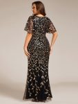 Gorgeous V Neck Leaf-Sequined Fishtail Party Dress – Black & Gold