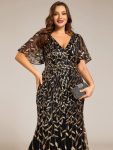 Gorgeous V Neck Leaf-Sequined Fishtail Party Dress – Black & Gold