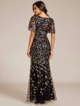 Gorgeous V Neck Leaf-Sequined Fishtail Party Dress – Black & Gold