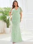 Gorgeous V Neck Leaf-Sequined Fishtail Party Dress – Mint Green