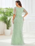 Gorgeous V Neck Leaf-Sequined Fishtail Party Dress – Mint Green