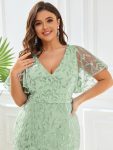 Gorgeous V Neck Leaf-Sequined Fishtail Party Dress – Mint Green