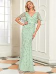 Gorgeous V Neck Leaf-Sequined Fishtail Party Dress – Mint Green