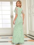 Gorgeous V Neck Leaf-Sequined Fishtail Party Dress – Mint Green