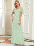 Gorgeous V Neck Leaf-Sequined Fishtail Party Dress – Mint Green