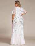 Gorgeous V Neck Leaf-Sequined Fishtail Party Dress – White