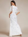 Gorgeous V Neck Leaf-Sequined Fishtail Party Dress – White