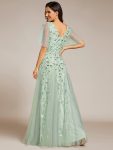 Shimmery V Neck Ruffle Sleeves Sequin Maxi Long Evening Dress – Mint Green