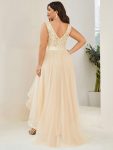 Plus Size Sleeveless Sequin Ribbon Waist Tulle High Low Evening Dress – Gold