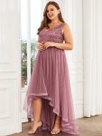 Plus Size Sleeveless Sequin Ribbon Waist Tulle High Low Evening Dress – Purple Orchid