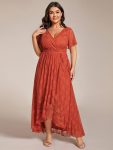 Plus Size Short Sleeve Ruffled V-Neck A-Line Lace Evening Dress – Burnt Orange