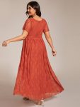 Plus Size Short Sleeve Ruffled V-Neck A-Line Lace Evening Dress – Burnt Orange