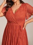 Plus Size Short Sleeve Ruffled V-Neck A-Line Lace Evening Dress – Burnt Orange