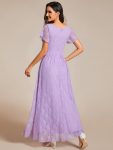 Pleated V-Neck Short Sleeve Ruffled Lace Evening Dress – Lavender