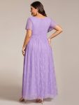 Plus Size Short Sleeve Ruffled V-Neck A-Line Lace Evening Dress – Lavender