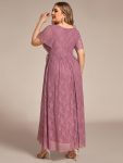 Pleated V-Neck Short Sleeve Ruffled Lace Evening Dress – Purple Orchid