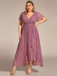 Plus Size Short Sleeve Ruffled V-Neck A-Line Lace Evening Dress – Purple Orchid