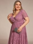 Pleated V-Neck Short Sleeve Ruffled Lace Evening Dress – Purple Orchid