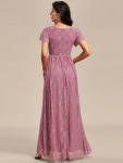 Pleated V-Neck Short Sleeve Ruffled Lace Evening Dress – Purple Orchid