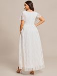 Plus Size Short Sleeve Ruffled V-Neck A-Line Lace Evening Dress – White