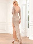 Sequin Backless Long Sleeve Evening Dress – Rose Gold