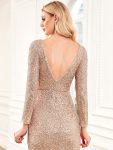 Sequin Backless Long Sleeve Evening Dress – Rose Gold