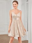 Sweetheart Spaghetti Strap Short Sequin Evening Dress – Rose Gold