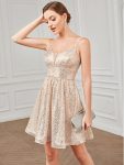 Sweetheart Spaghetti Strap Short Sequin Evening Dress – Rose Gold