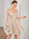 Sweetheart Spaghetti Strap Short Sequin Evening Dress – Rose Gold