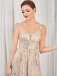 Sweetheart Spaghetti Strap Short Sequin Evening Dress – Rose Gold