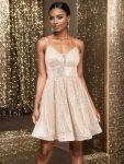 Sweetheart Spaghetti Strap Short Sequin Evening Dress – Rose Gold