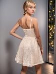 Sweetheart Spaghetti Strap Short Sequin Evening Dress – Rose Gold