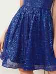 Sweetheart Spaghetti Strap Short Sequin Evening Dress – Sapphire Blue